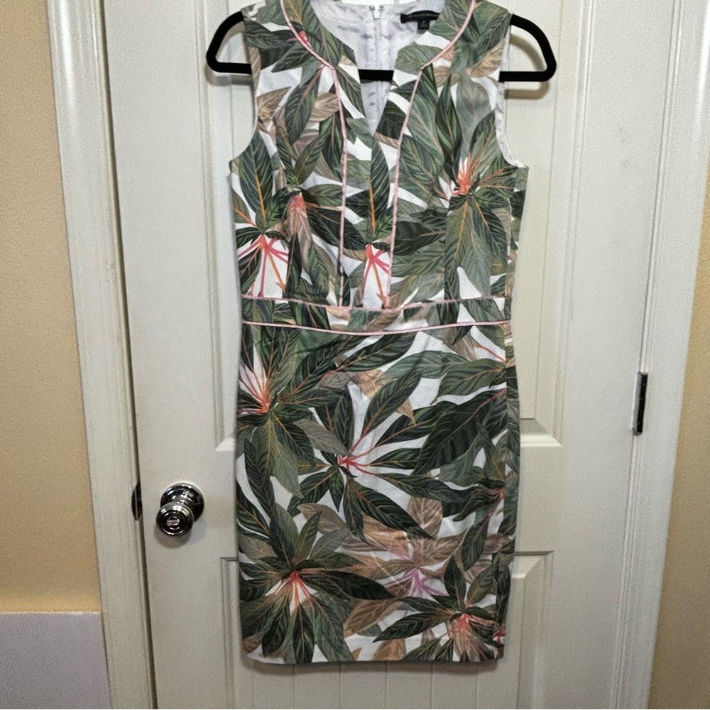 BROOKS BROTHERS Summer Tropical Palms Print Cotton Sheath Dress 6 Impeccable D0